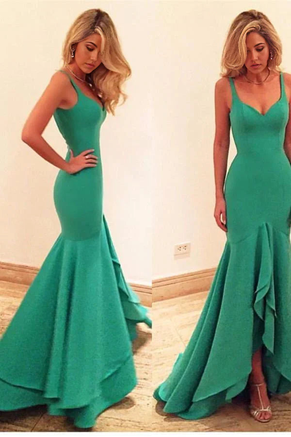 Hermoso vestido formal con volantes de sirena y tirantes de corazón, vestido de fiesta, vestido de noche